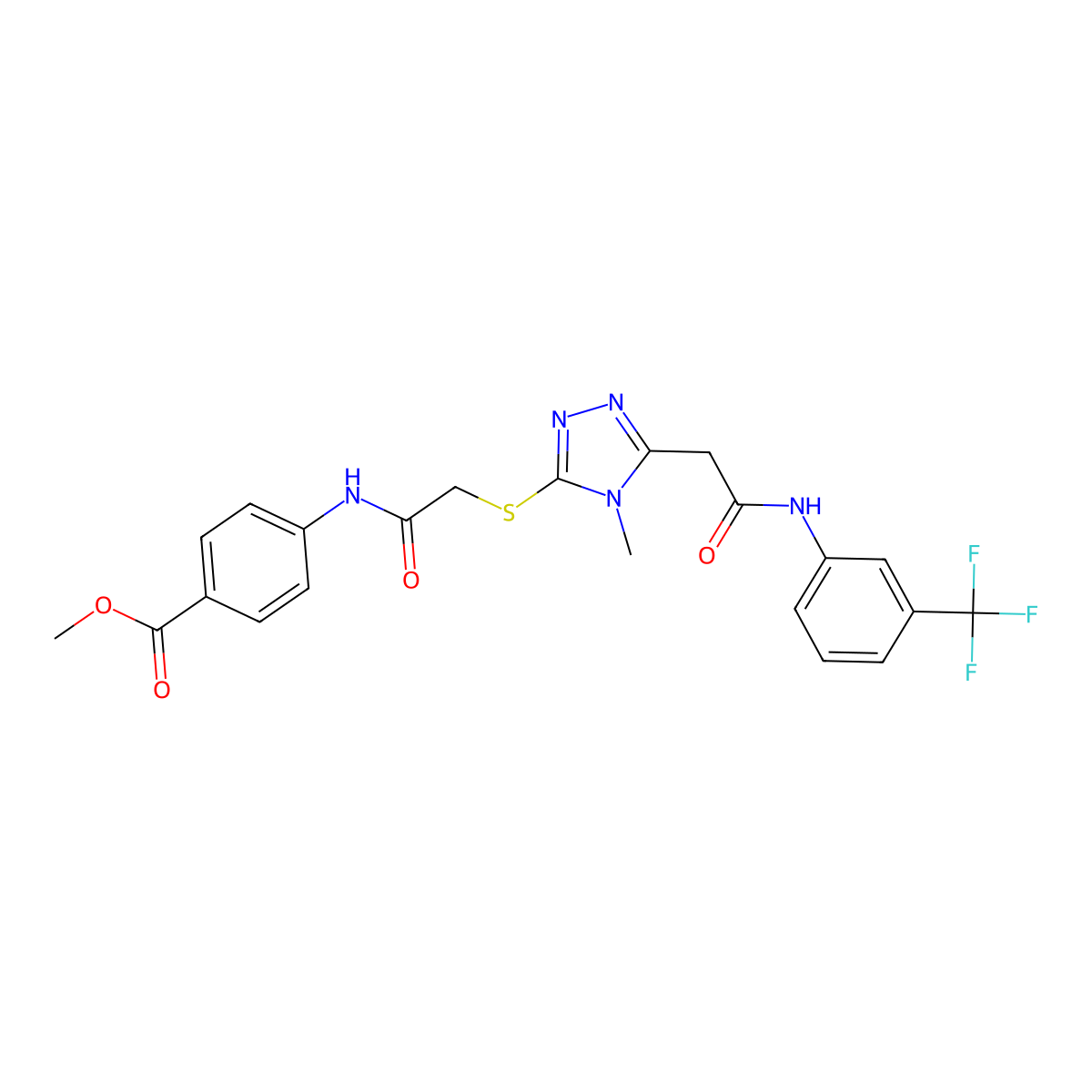 methyl 4-[({[4-methyl-5-(2-oxo-2-{[3-(trifluoromethyl)phenyl]amino}ethyl)-4H-1,2,4-triazol-3-yl]sulfanyl}acetyl)amino]benzoate molecular structure, CAS 713504-72-4