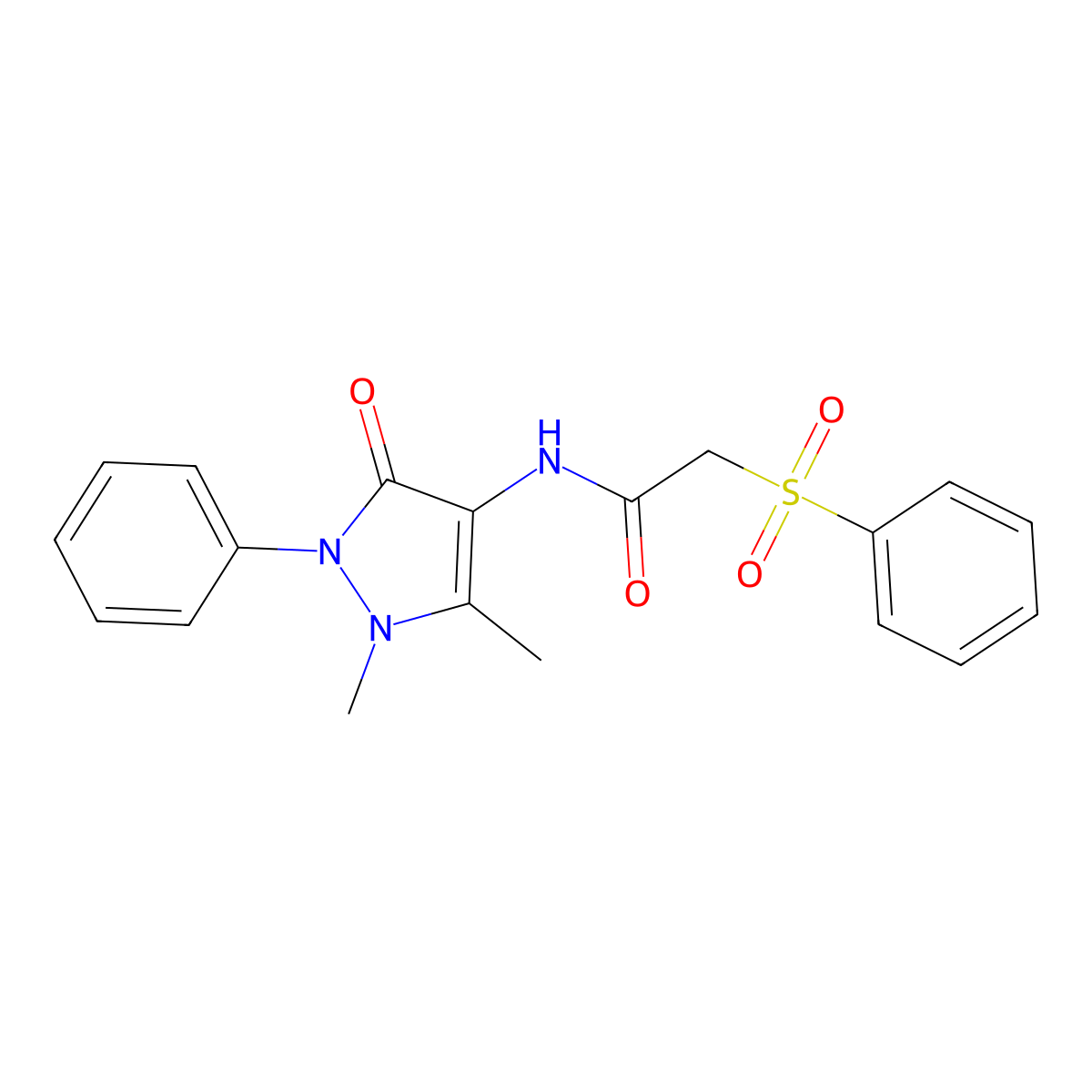 N-(1,5-dimethyl-3-oxo-2-phenyl-2,3-dihydro-1H-pyrazol-4-yl)-2-(phenylsulfonyl)acetamide molecular structure, CAS 713504-95-1
