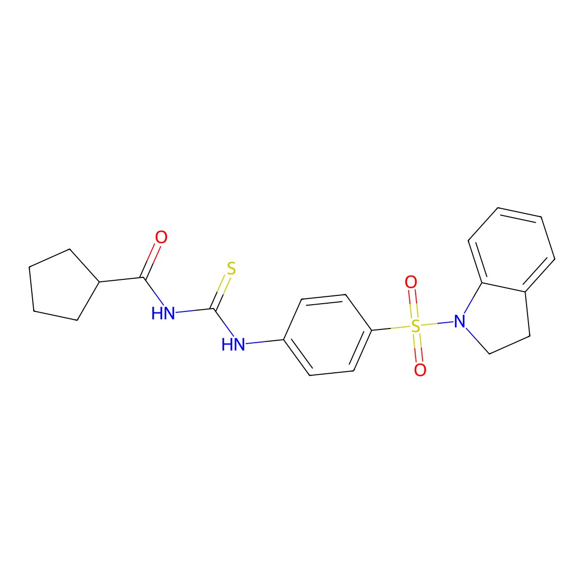 N-[[4-(2,3-dihydroindol-1-ylsulfonyl)phenyl]carbamothioyl]cyclopentanecarboxamide molecular structure, CAS 713505-14-7