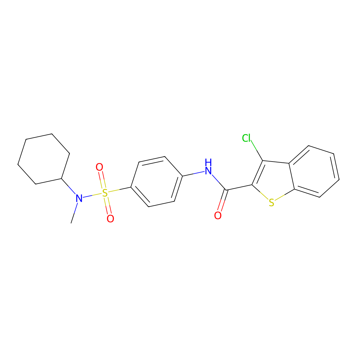 3-chloro-N-[4-[cyclohexyl(methyl)sulfamoyl]phenyl]-1-benzothiophene-2-carboxamide molecular structure, CAS 713505-15-8