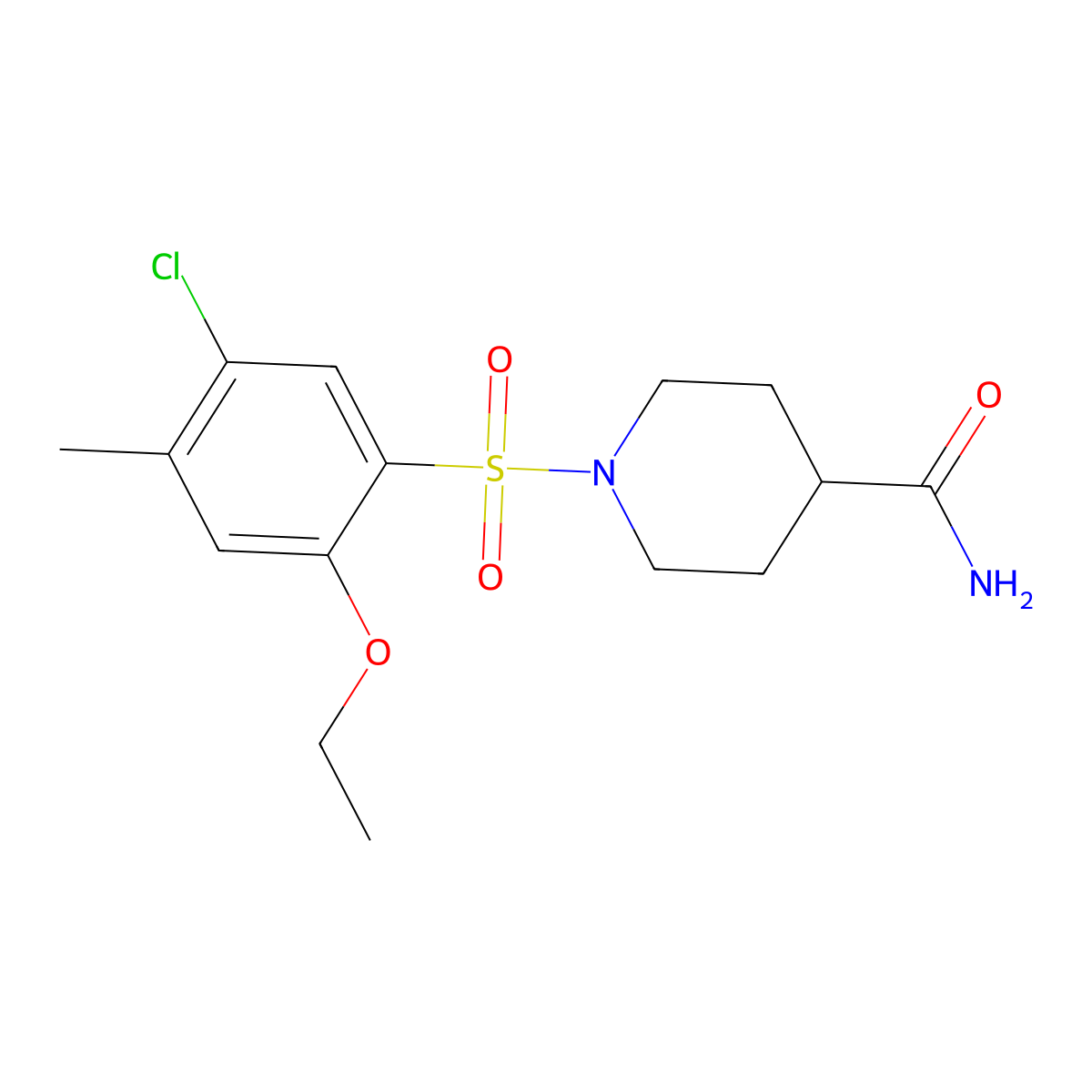 1-(5-Chloro-2-ethoxy-4-methylphenyl)sulfonylpiperidine-4-carboxamide molecular structure, CAS 713505-80-7
