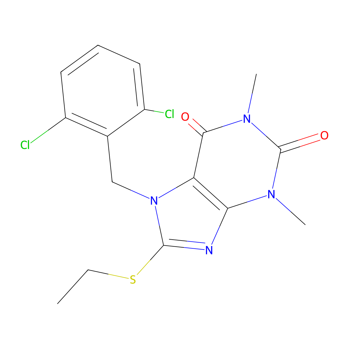 7-[(2,6-Dichlorophenyl)methyl]-8-ethylsulfanyl-1,3-dimethylpurine-2,6-dione molecular structure, CAS 713505-85-2