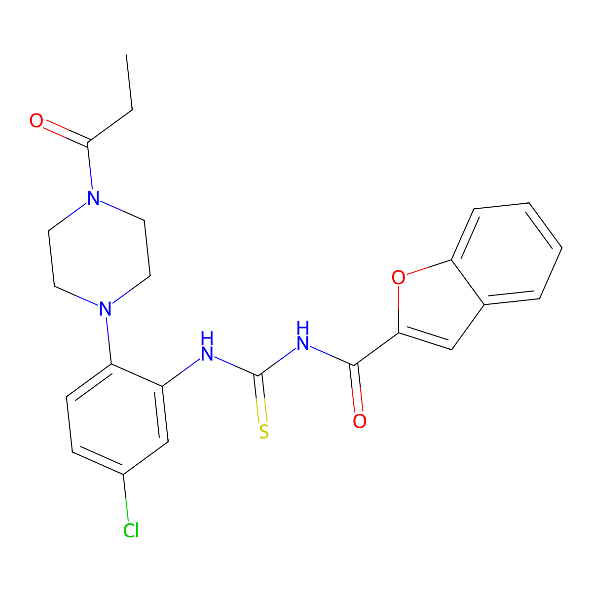 N-[[5-chloro-2-(4-propanoylpiperazin-1-yl)phenyl]carbamothioyl]-1-benzofuran-2-carboxamide molecular structure, CAS 713505-92-1