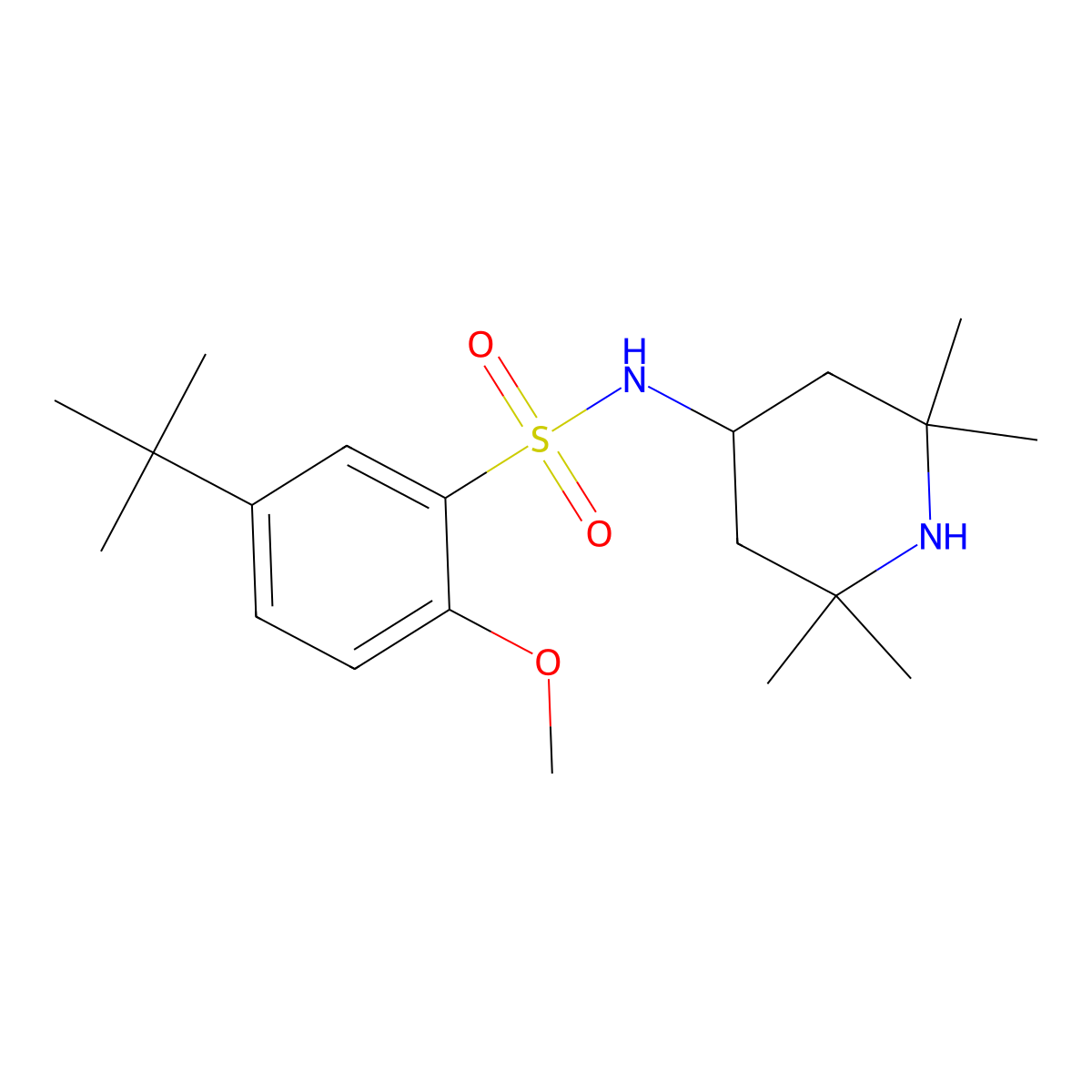 5-tert-butyl-2-methoxy-N-(2,2,6,6-tetramethylpiperidin-4-yl)benzene-1-sulfonamide molecular structure, CAS 713505-96-5