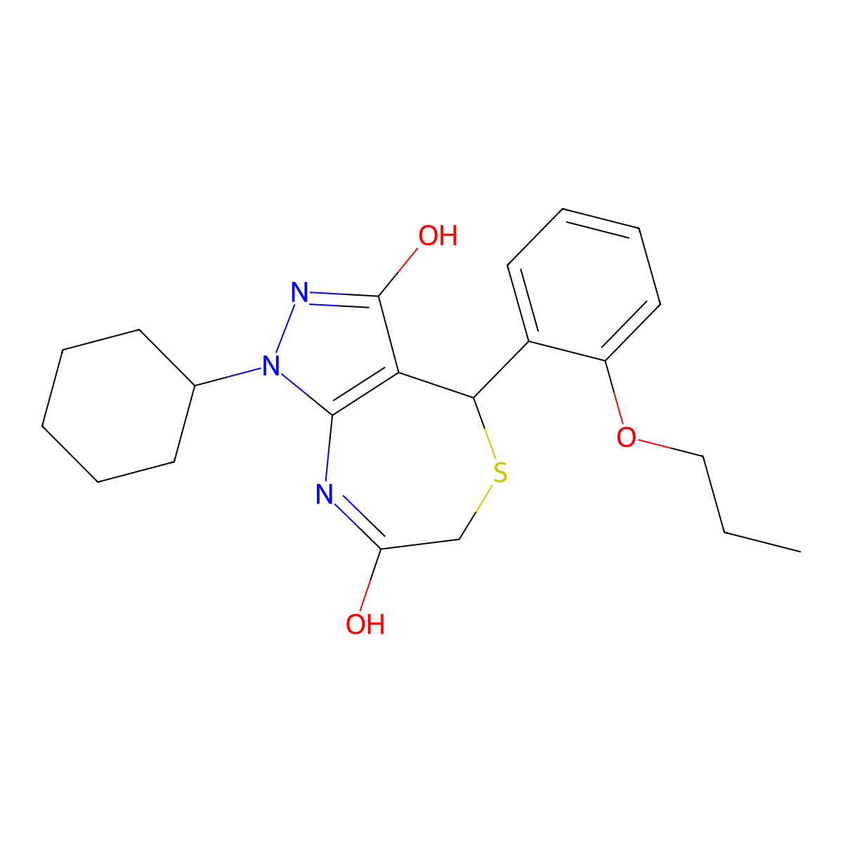 1-cyclohexyl-4-(2-propoxyphenyl)-4,8-dihydro-2H-pyrazolo[3,4-e][1,4]thiazepine-3,7-dione molecular structure, CAS 713506-08-2
