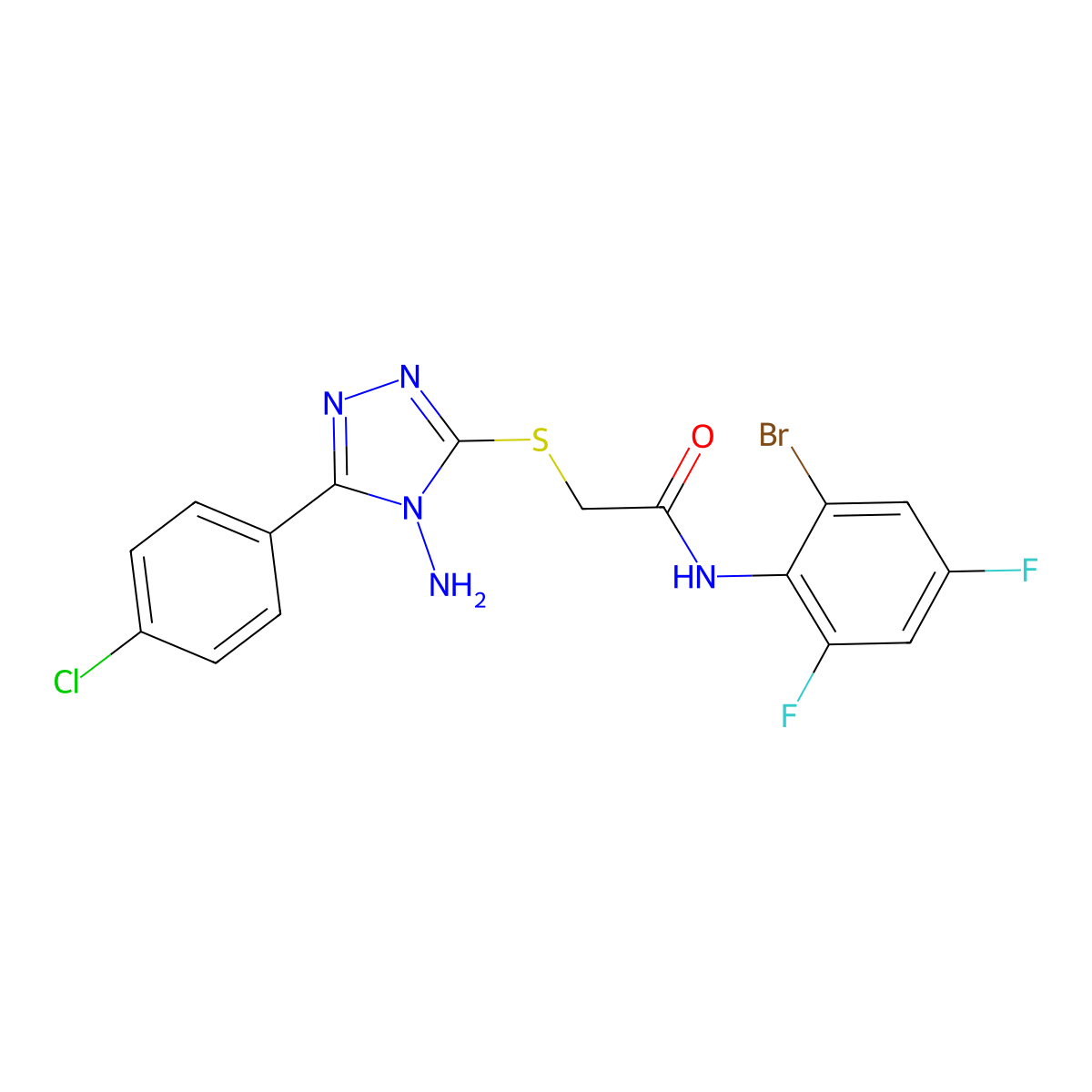 2-[[4-amino-5-(4-chlorophenyl)-1,2,4-triazol-3-yl]sulfanyl]-N-(2-bromo-4,6-difluorophenyl)acetamide molecular structure, CAS 713506-11-7