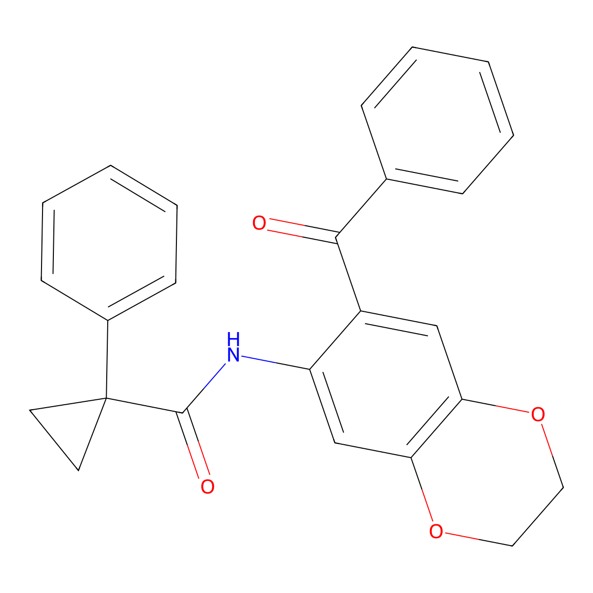 1-phenyl-N-[7-(phenylcarbonyl)-2,3-dihydro-1,4-benzodioxin-6-yl]cyclopropanecarboxamide molecular structure, CAS 713506-20-8