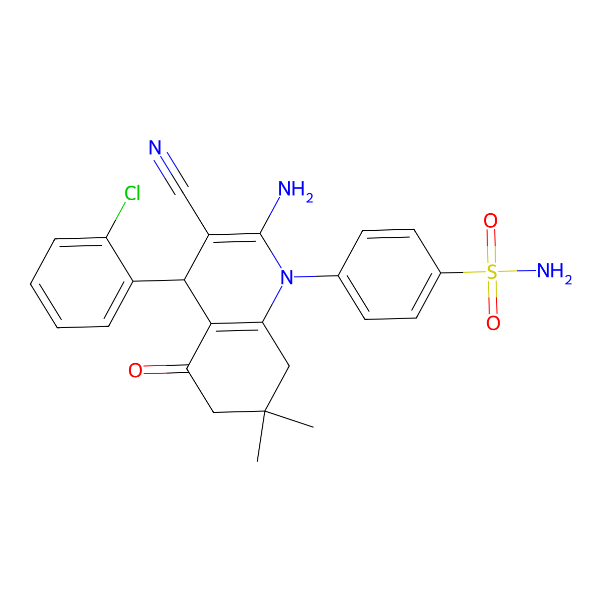4-[2-amino-4-(2-chlorophenyl)-3-cyano-7,7-dimethyl-5-oxo-6,8-dihydro-4H-quinolin-1-yl]benzenesulfonamide molecular structure, CAS 713506-28-6