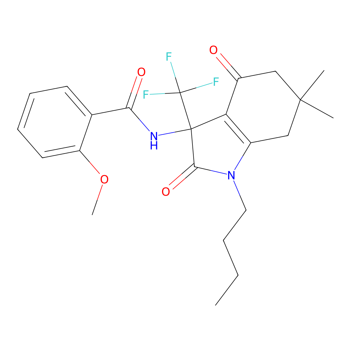 N-[1-butyl-6,6-dimethyl-2,4-dioxo-3-(trifluoromethyl)-2,3,4,5,6,7-hexahydro-1H-indol-3-yl]-2-methoxybenzamide molecular structure, CAS 713506-49-1
