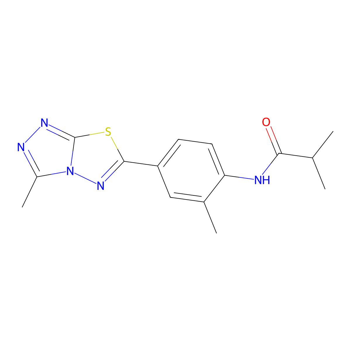 2-methyl-N-[2-methyl-4-(3-methyl[1,2,4]triazolo[3,4-b][1,3,4]thiadiazol-6-yl)phenyl]propanamide molecular structure, CAS 713507-20-1