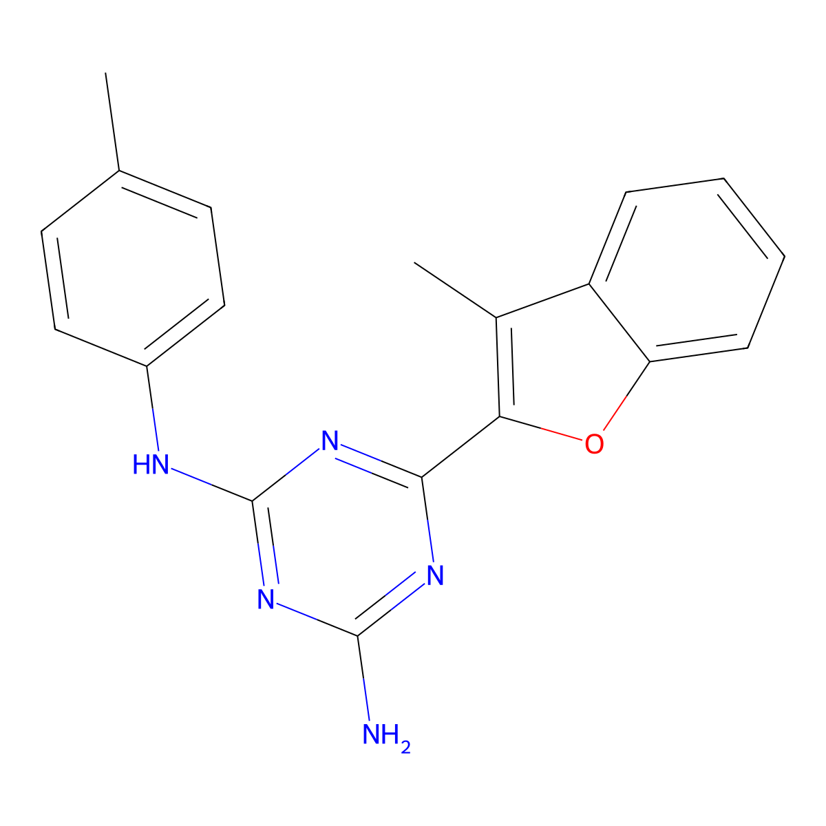 6-(3-methyl-1-benzofuran-2-yl)-N-(4-methylphenyl)-1,3,5-triazine-2,4-diamine molecular structure, CAS 713507-42-7