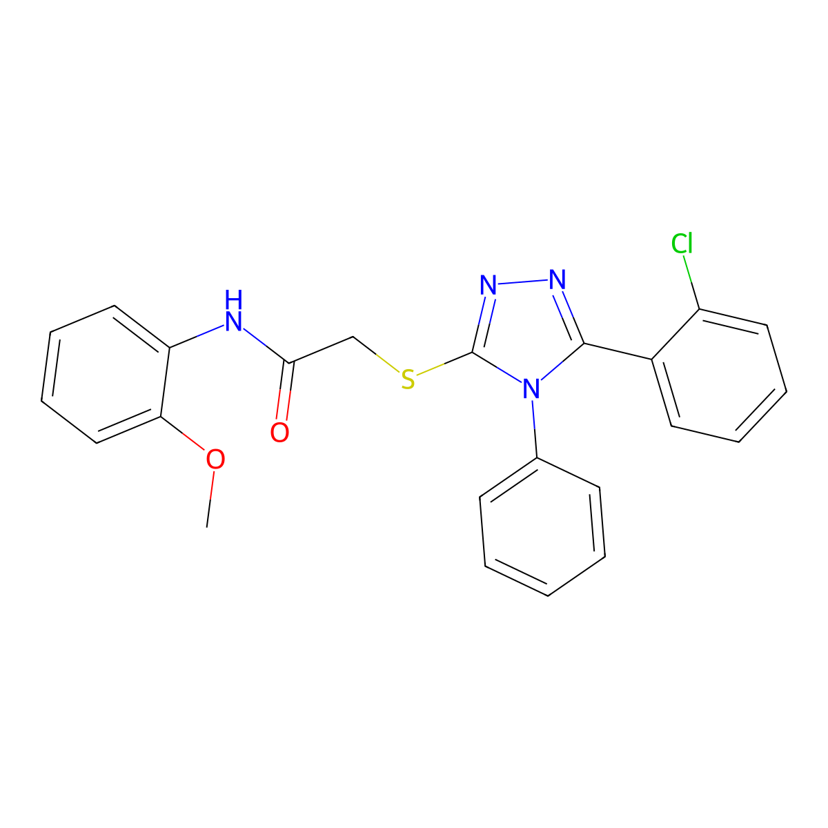 2-[[5-(2-chlorophenyl)-4-phenyl-1,2,4-triazol-3-yl]sulfanyl]-N-(2-methoxyphenyl)acetamide molecular structure, CAS 713507-43-8
