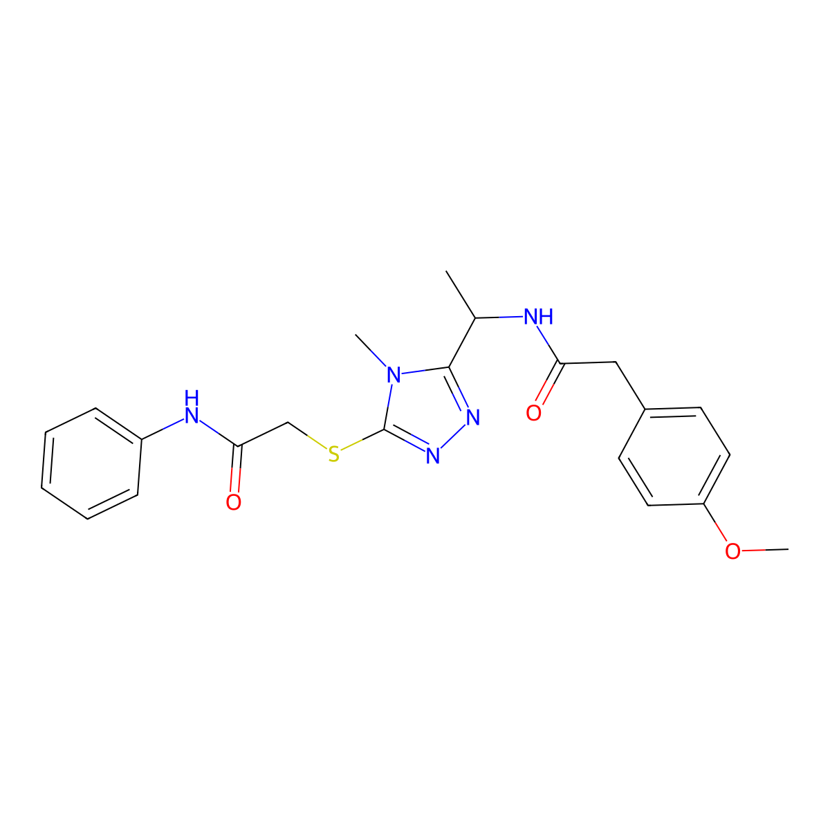 2-(4-methoxyphenyl)-N-[1-(4-methyl-5-{[2-oxo-2-(phenylamino)ethyl]sulfanyl}-4H-1,2,4-triazol-3-yl)ethyl]acetamide molecular structure, CAS 713507-52-9