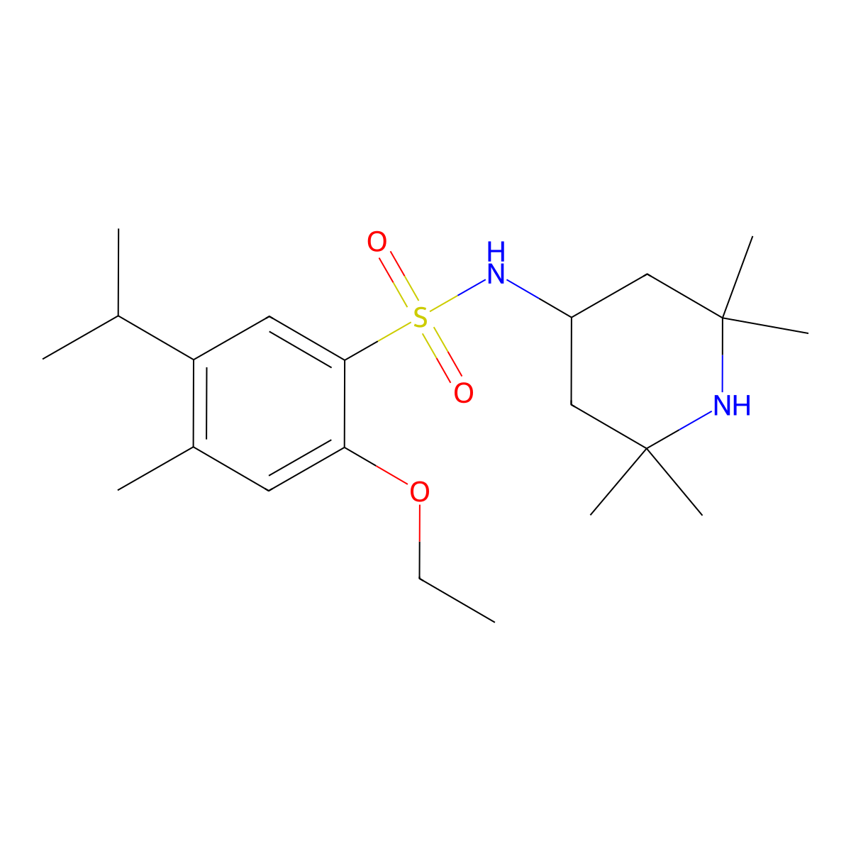 2-ethoxy-4-methyl-5-propan-2-yl-N-(2,2,6,6-tetramethylpiperidin-4-yl)benzenesulfonamide molecular structure, CAS 713507-70-1