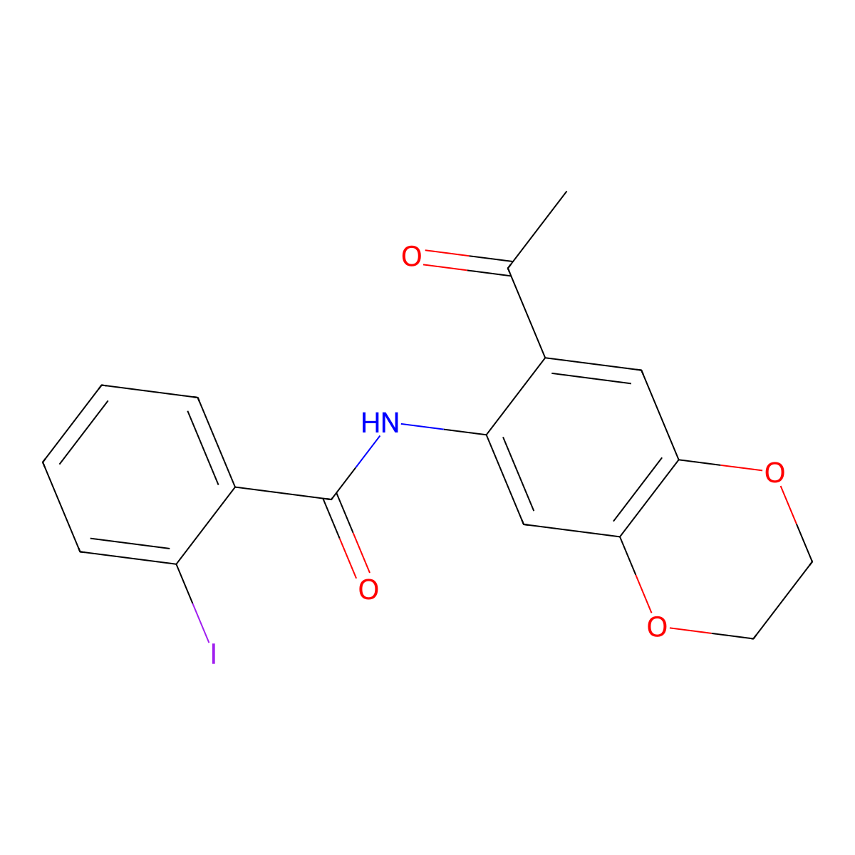N-(7-acetyl-2,3-dihydro-1,4-benzodioxin-6-yl)-2-iodobenzamide molecular structure, CAS 713507-75-6