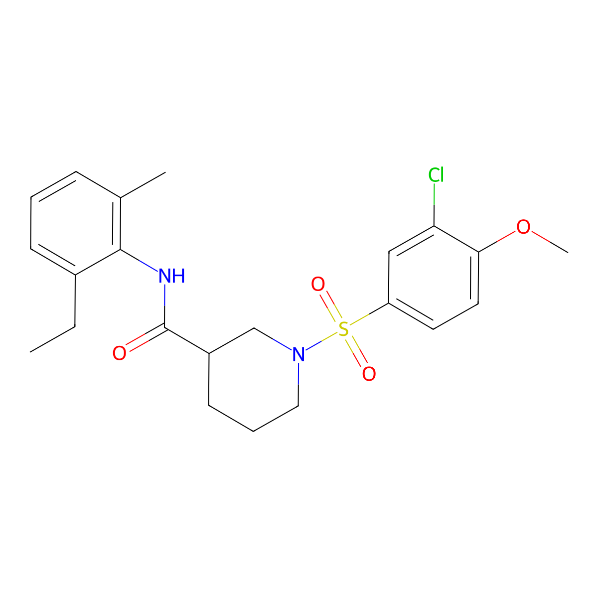 1-(3-chloro-4-methoxyphenyl)sulfonyl-N-(2-ethyl-6-methylphenyl)piperidine-3-carboxamide molecular structure, CAS 713507-87-0