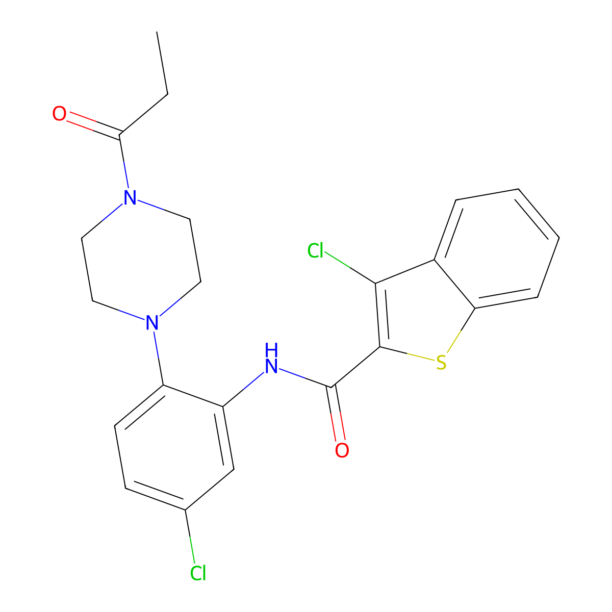 3-chloro-N-[5-chloro-2-(4-propanoylpiperazin-1-yl)phenyl]-1-benzothiophene-2-carboxamide molecular structure, CAS 713507-93-8