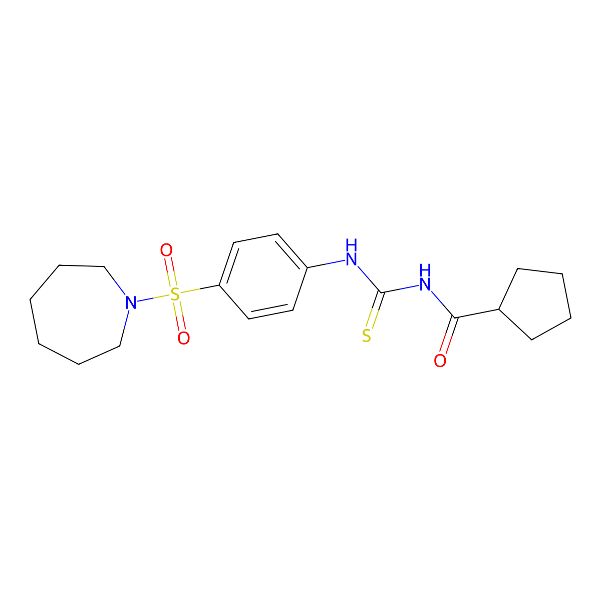 N-[[4-(azepan-1-ylsulfonyl)phenyl]carbamothioyl]cyclopentanecarboxamide molecular structure, CAS 713508-07-7