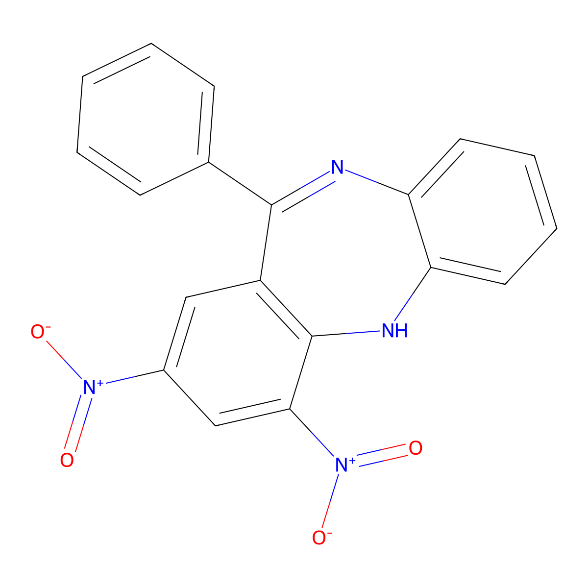 2,4-Dinitro-11-phenyl-5H-dibenzo[b,E][1,4]diazepine molecular structure, CAS 71354-26-2