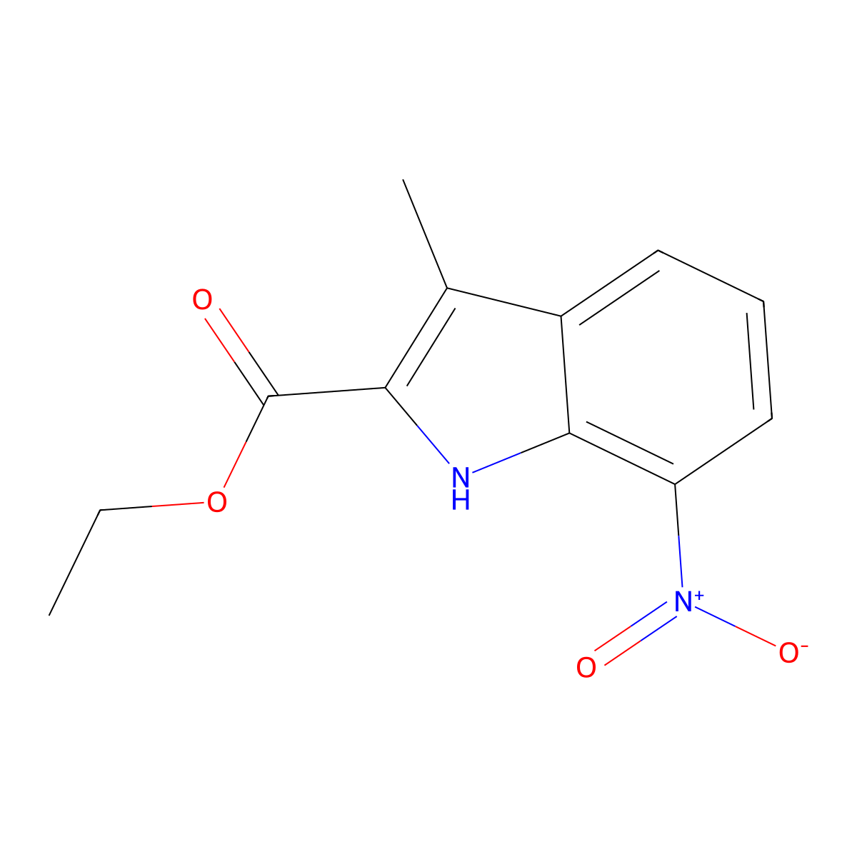 Ethyl 3-methyl-7-nitro-1H-indole-2-carboxylate molecular structure, CAS 71380-48-8