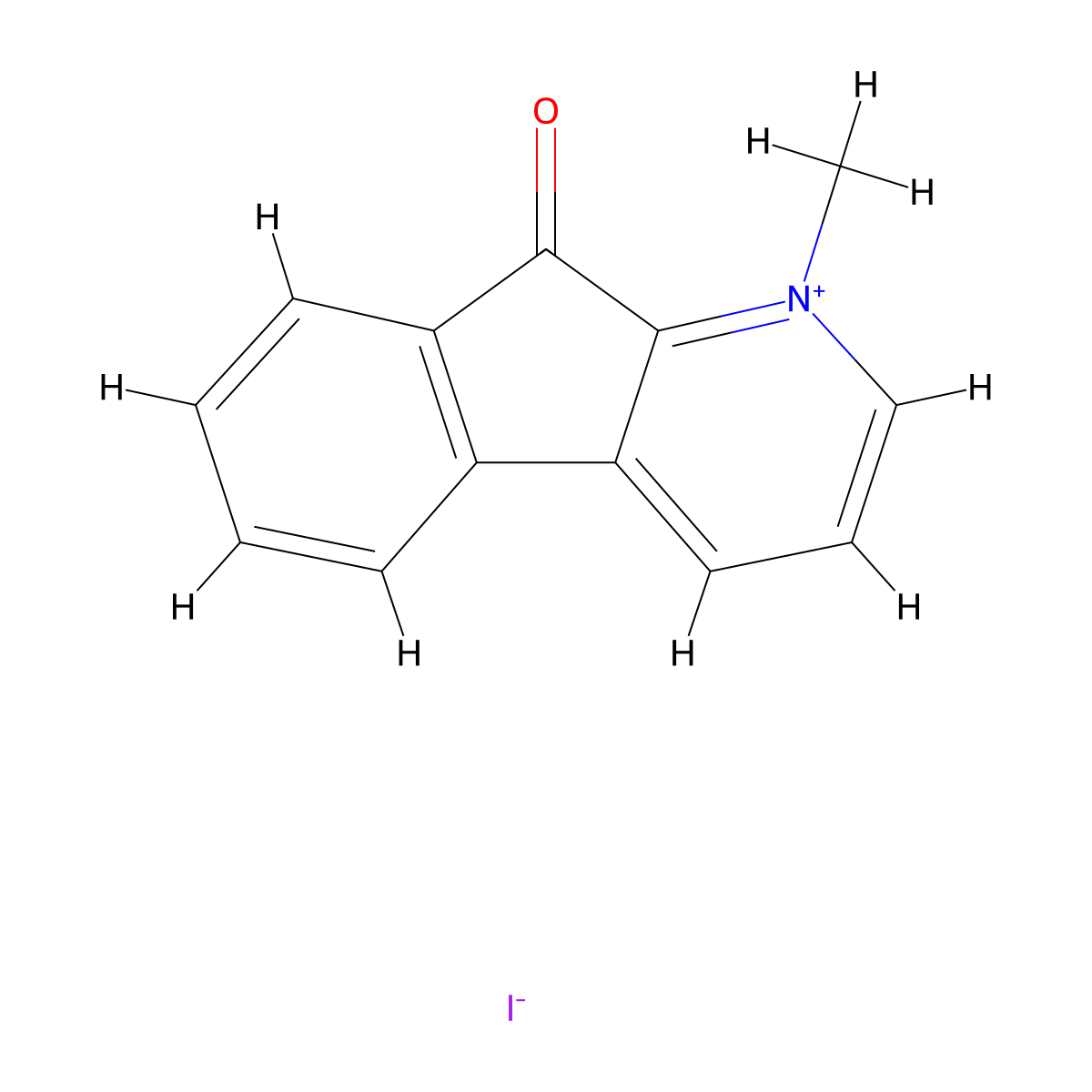 9H-Indeno(2,1-b)pyridinium, 1-methyl-9-oxo-, iodide molecular structure, CAS 71381-08-3