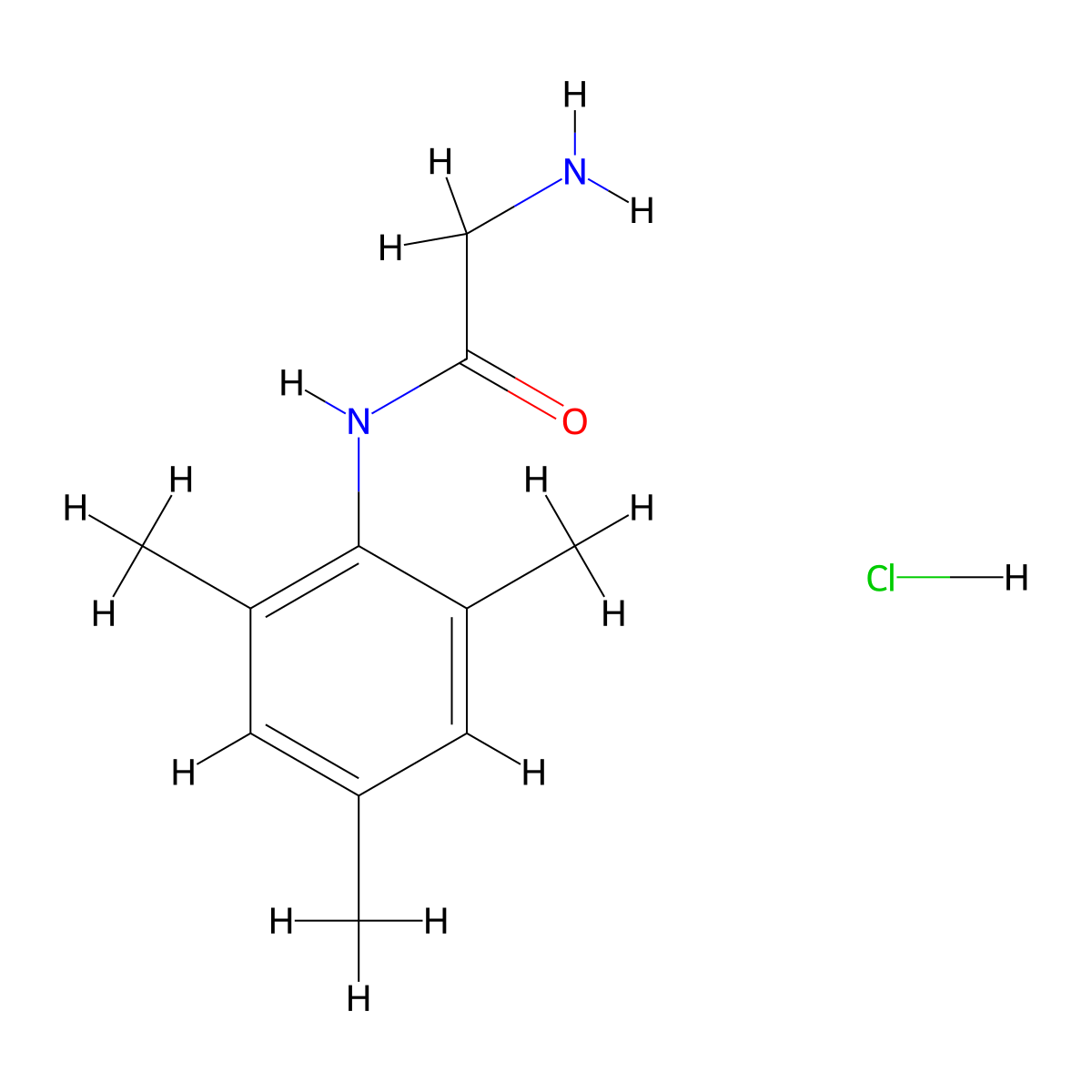 2-amino-N-(2,4,6-trimethylphenyl)acetamide hydrochloride molecular structure, CAS 71395-08-9