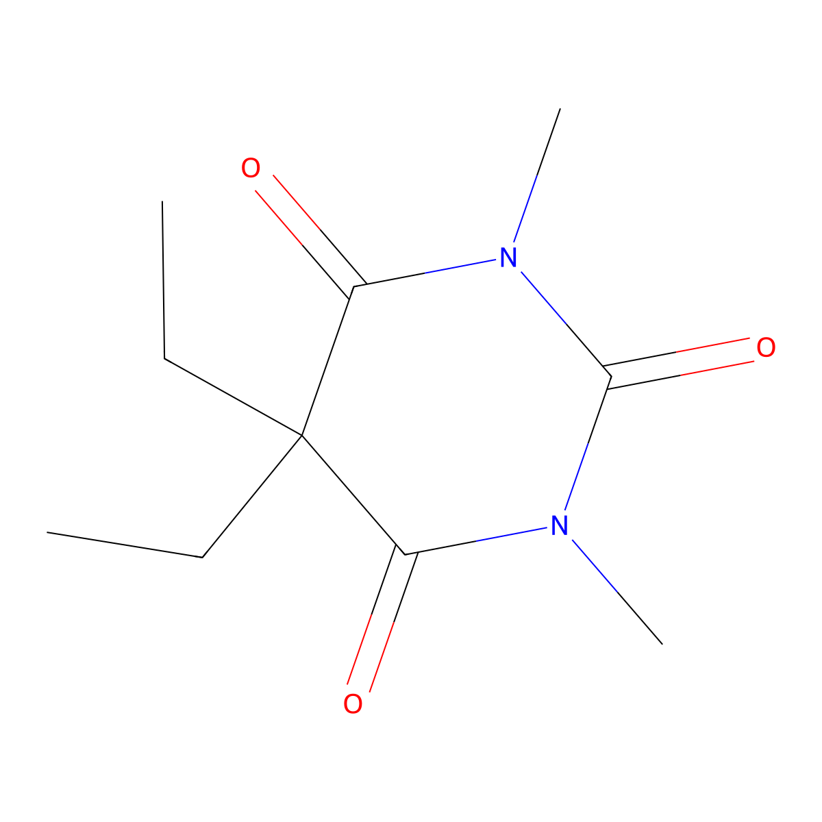 5,5-Diethyl-1,3-dimethyl-2,4,6(1H,3H,5H)-pyrimidinetrione molecular structure, CAS 714-59-0