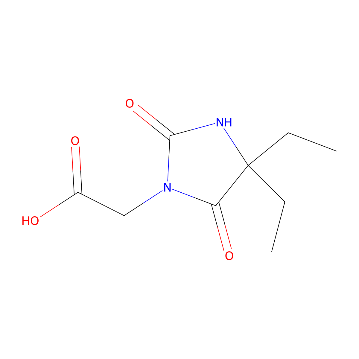 (4,4-Diethyl-2,5-dioxoimidazolidin-1-yl)acetic acid molecular structure, CAS 714-71-6