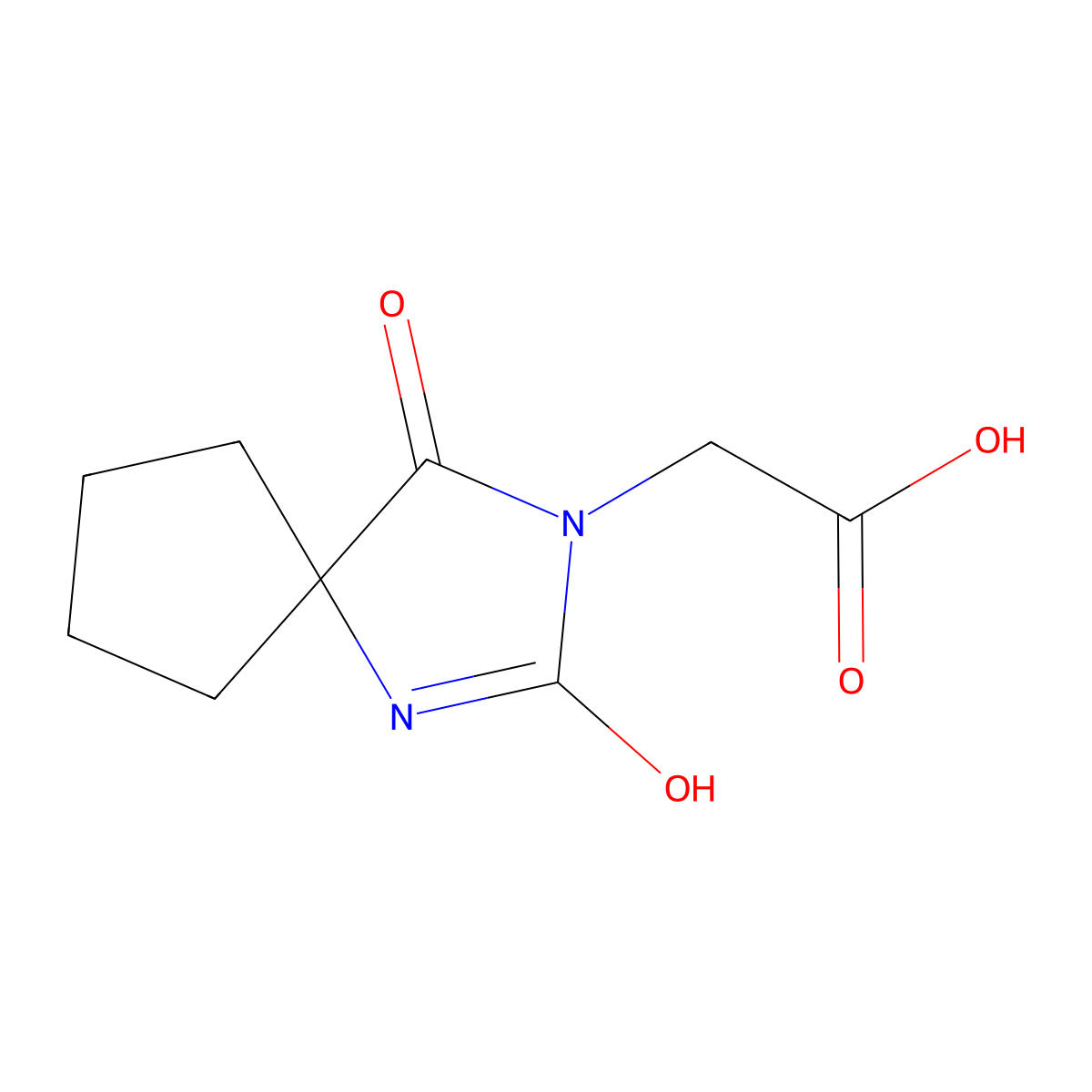 2-(2,4-Dioxo-1,3-diazaspiro(4.4)nonan-3-yl)acetic acid molecular structure, CAS 714-72-7