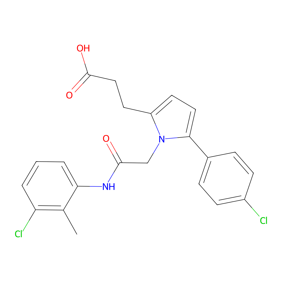 3-[1-{2-[(3-chloro-2-methylphenyl)amino]-2-oxoethyl}-5-(4-chlorophenyl)-1H-pyrrol-2-yl]propanoic acid molecular structure, CAS 714202-34-3