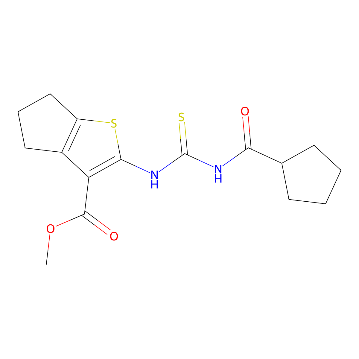 methyl 2-(cyclopentanecarbonylcarbamothioylamino)-5,6-dihydro-4H-cyclopenta[b]thiophene-3-carboxylate molecular structure, CAS 714202-47-8