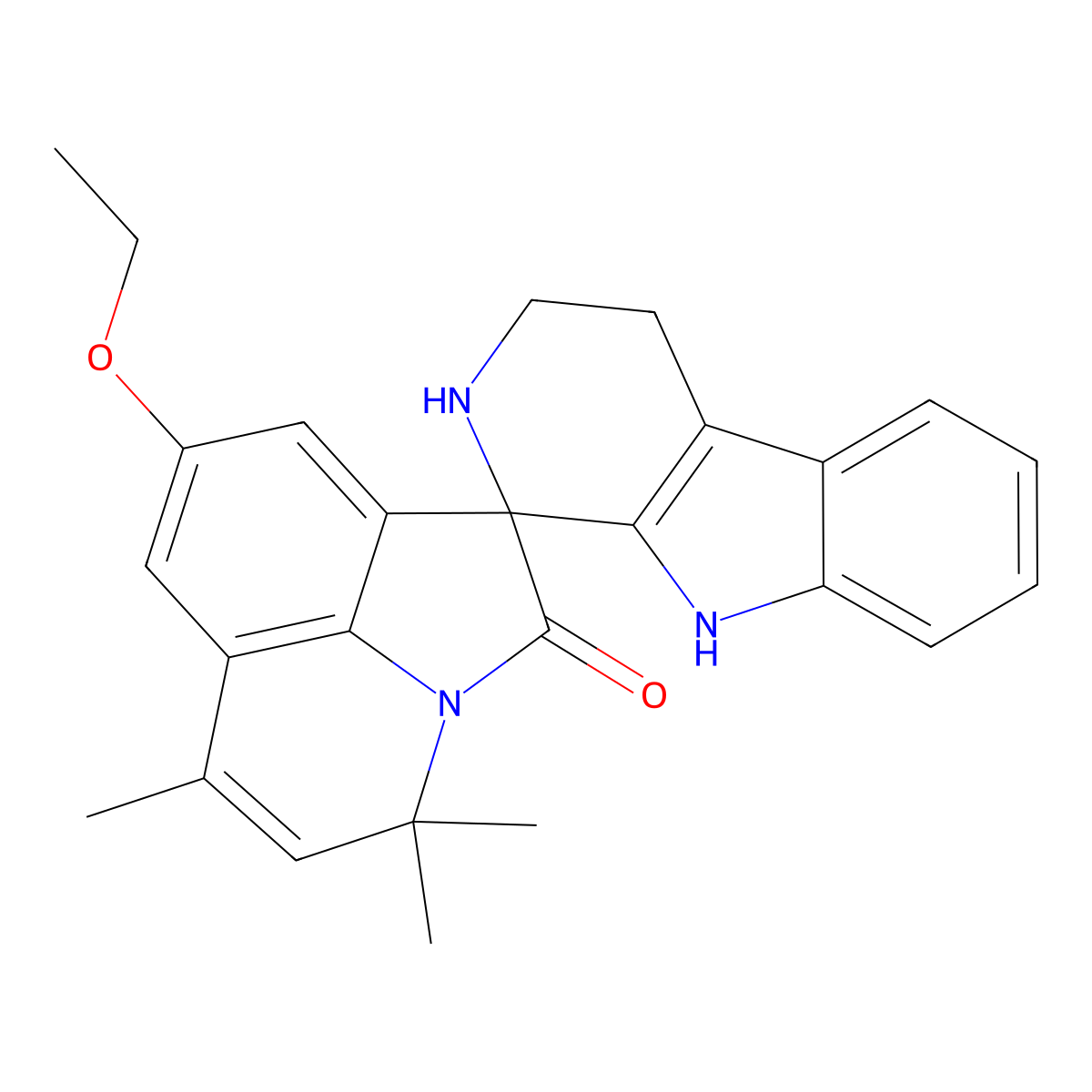8'-ethoxy-4',4',6'-trimethyl-2,3,4,9-tetrahydro-4'H-spiro[beta-carboline-1,1'-pyrrolo[3,2,1-ij]quinolin]-2'-one molecular structure, CAS 714202-52-5