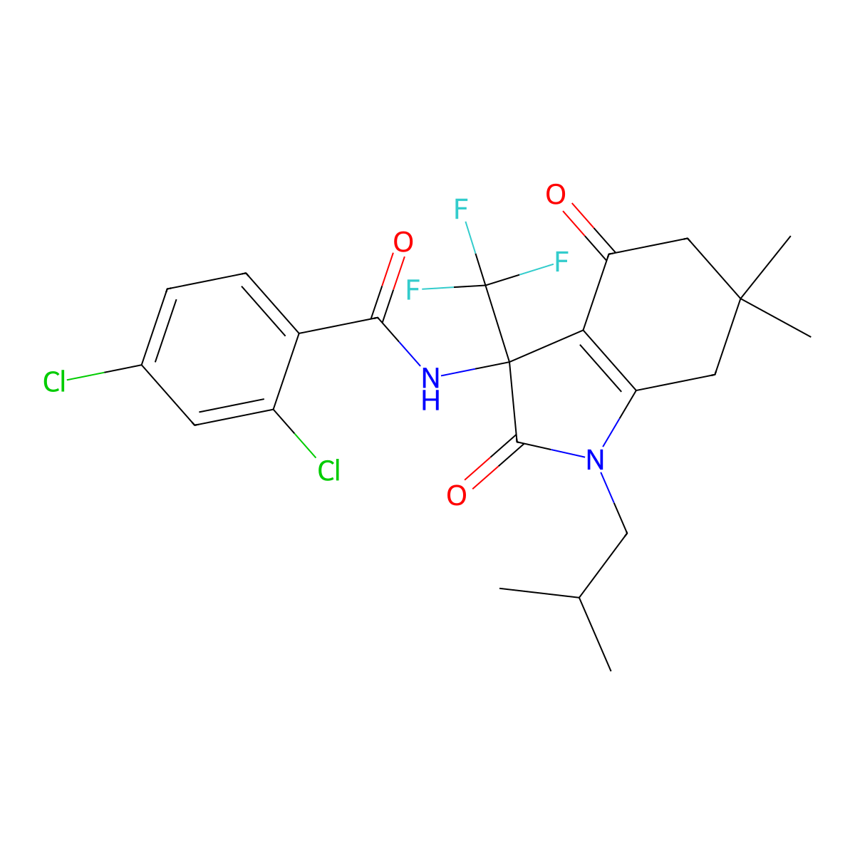 2,4-dichloro-N-[6,6-dimethyl-1-(2-methylpropyl)-2,4-dioxo-3-(trifluoromethyl)-5,7-dihydroindol-3-yl]benzamide molecular structure, CAS 714202-73-0
