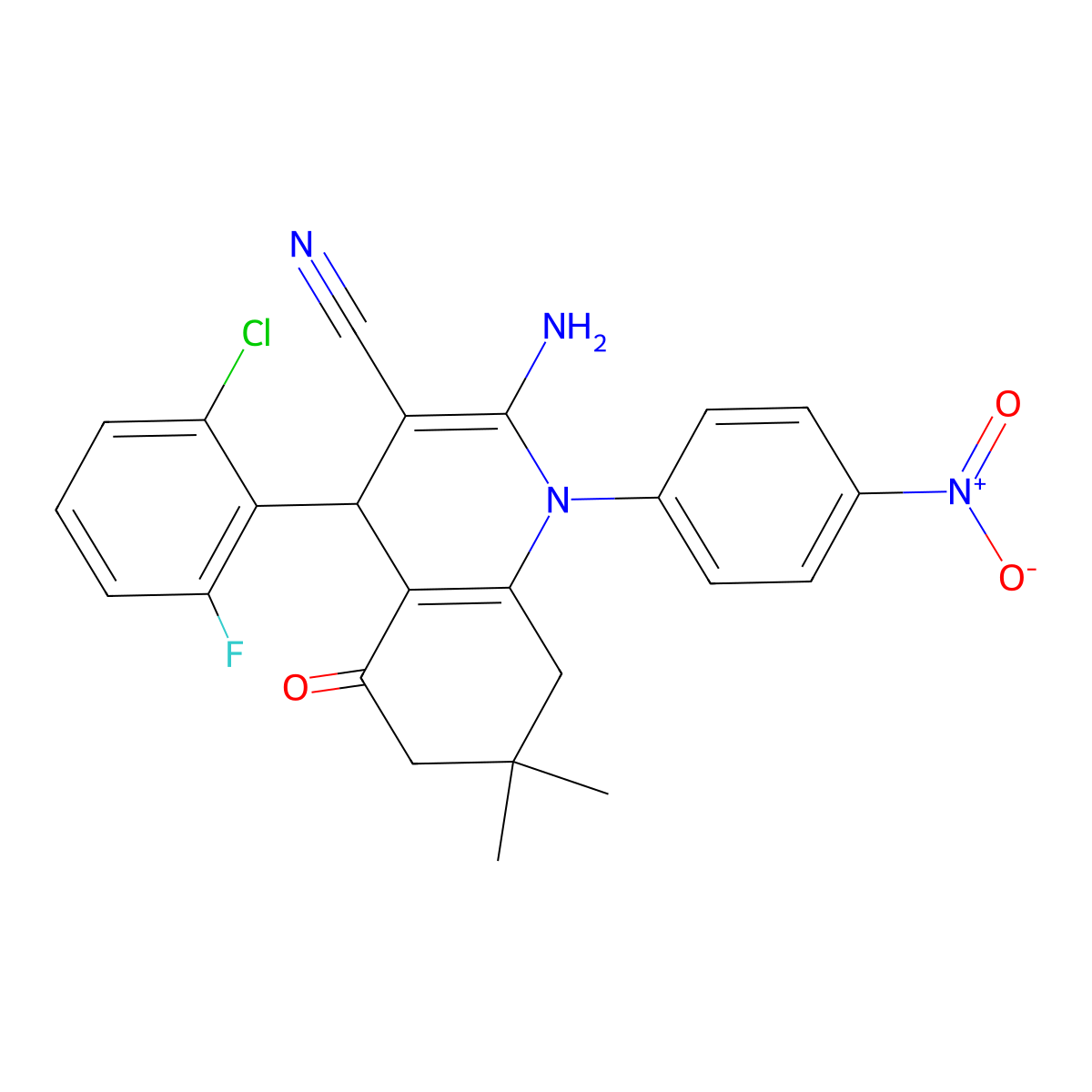 2-amino-4-(2-chloro-6-fluorophenyl)-7,7-dimethyl-1-(4-nitrophenyl)-5-oxo-6,8-dihydro-4H-quinoline-3-carbonitrile molecular structure, CAS 714202-76-3