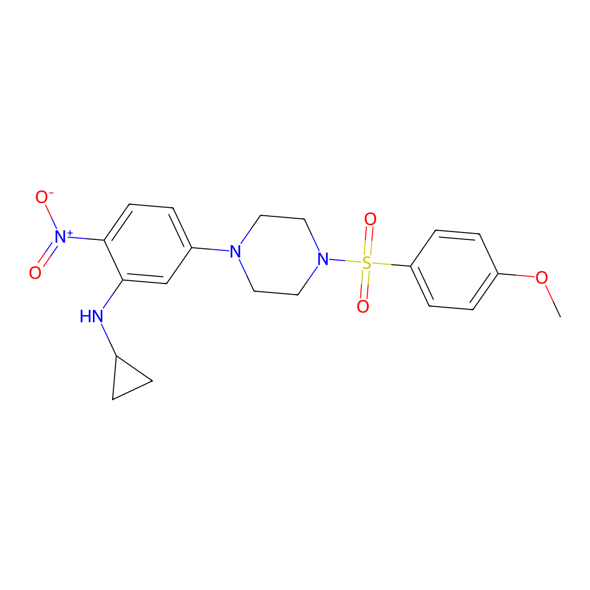 N-cyclopropyl-5-[4-(4-methoxyphenyl)sulfonylpiperazin-1-yl]-2-nitroaniline molecular structure, CAS 714203-26-6