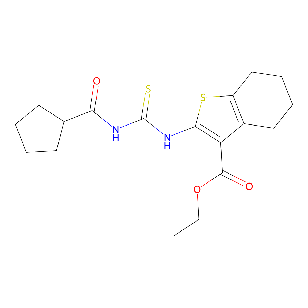 Ethyl 2-{[(cyclopentylcarbonyl)carbamothioyl]amino}-4,5,6,7-tetrahydro-1-benzothiophene-3-carboxylate molecular structure, CAS 714203-52-8