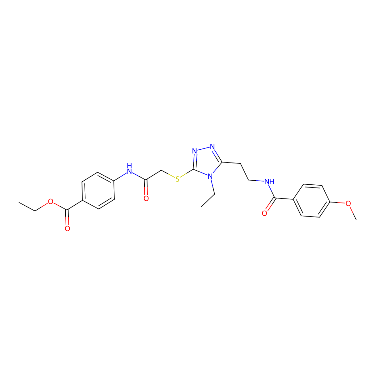 ethyl 4-[({[4-ethyl-5-(2-{[(4-methoxyphenyl)carbonyl]amino}ethyl)-4H-1,2,4-triazol-3-yl]sulfanyl}acetyl)amino]benzoate molecular structure, CAS 714203-61-9