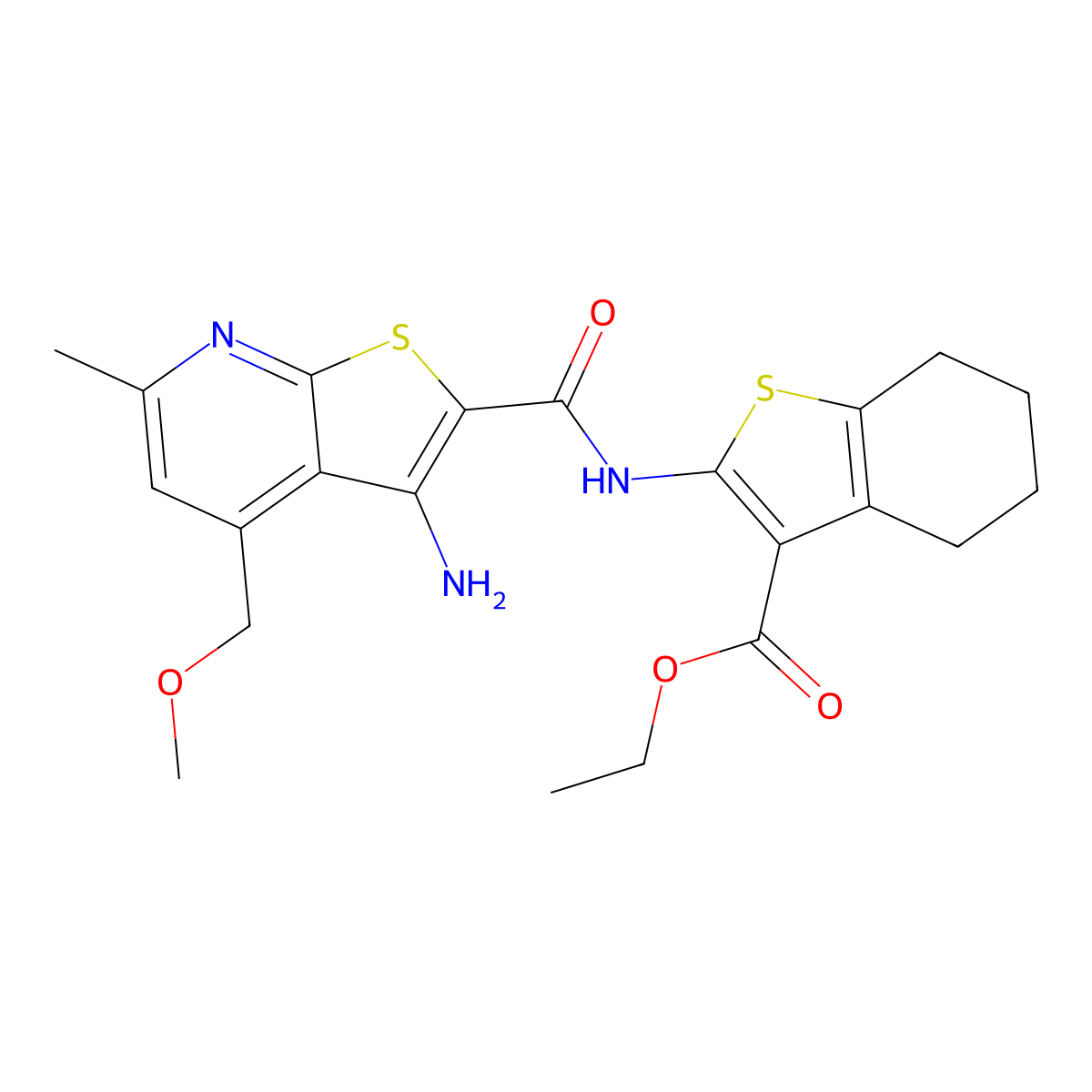 Ethyl 2-({[3-amino-4-(methoxymethyl)-6-methylthieno[2,3-b]pyridin-2-yl]carbonyl}amino)-4,5,6,7-tetrahydro-1-benzothiophene-3-carboxylate molecular structure, CAS 714203-89-1