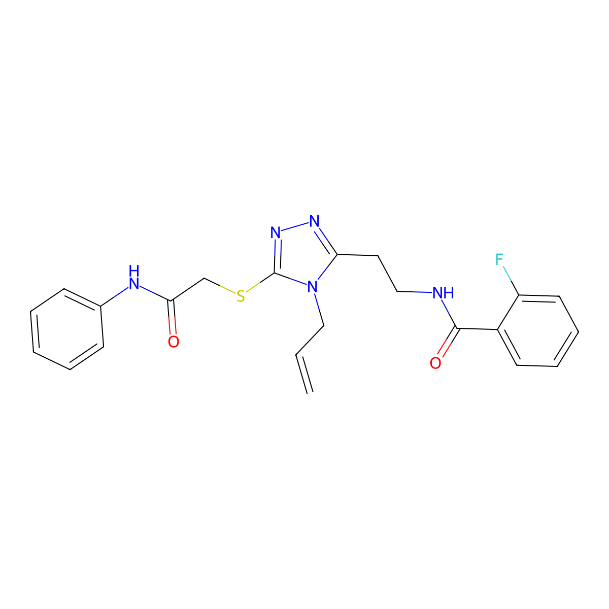 N-[2-[5-(2-anilino-2-oxoethyl)sulfanyl-4-prop-2-enyl-1,2,4-triazol-3-yl]ethyl]-2-fluorobenzamide molecular structure, CAS 714203-90-4