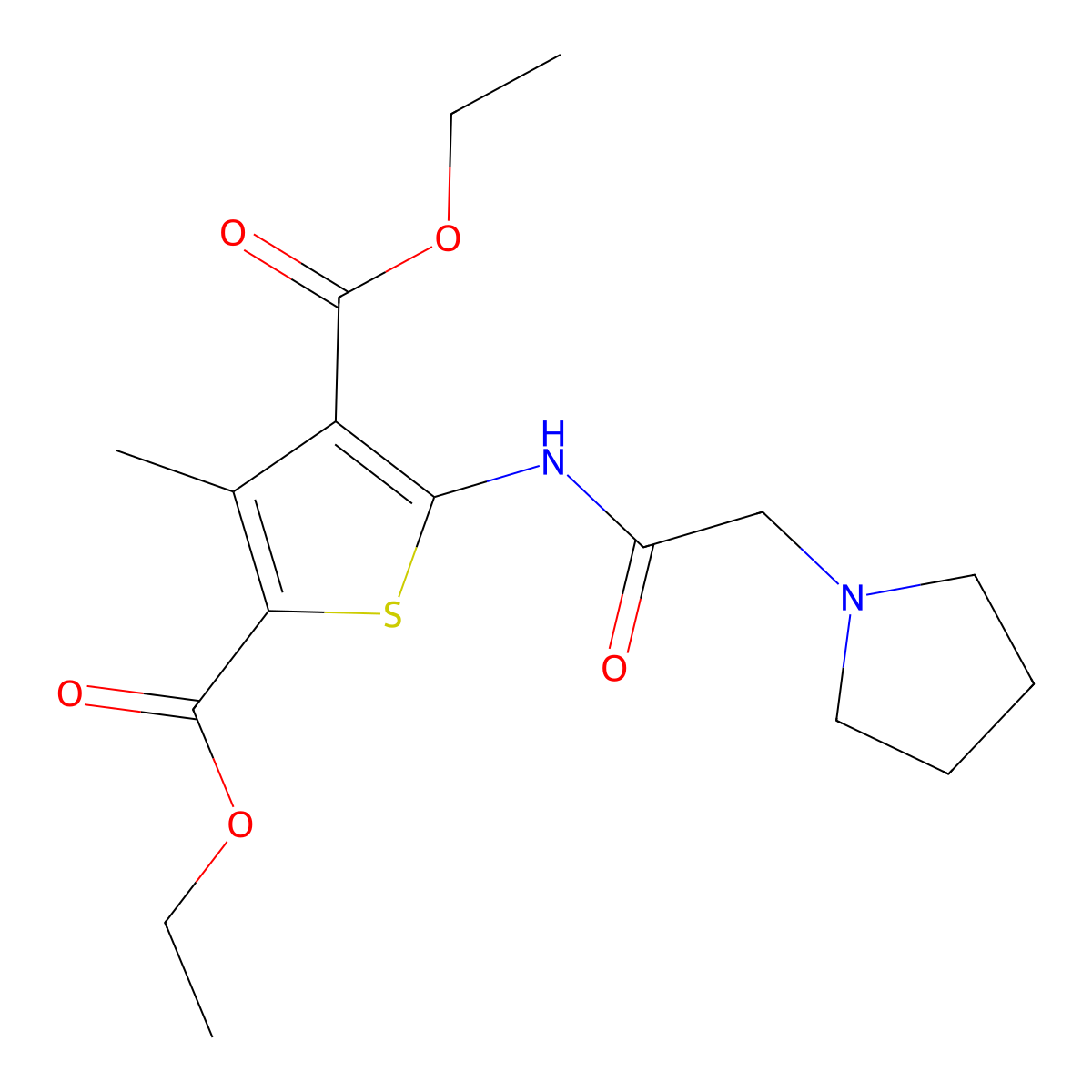 Diethyl 3-methyl-5-[(pyrrolidin-1-ylacetyl)amino]thiophene-2,4-dicarboxylate molecular structure, CAS 714204-03-2