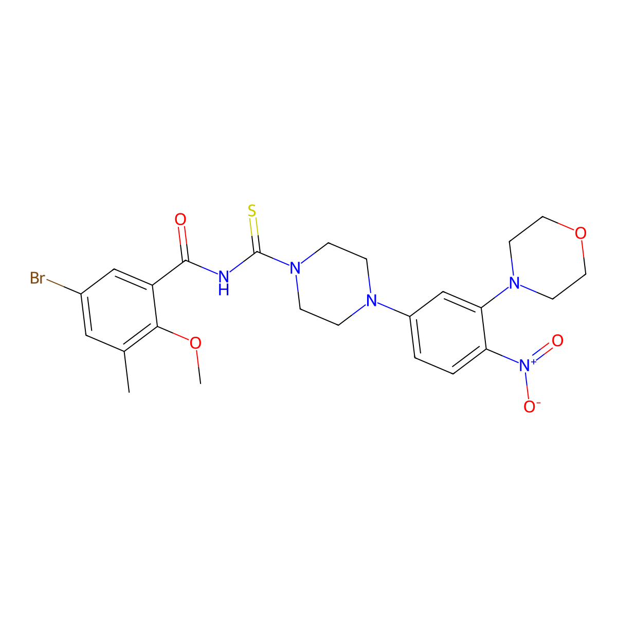5-bromo-2-methoxy-3-methyl-N-[4-(3-morpholin-4-yl-4-nitrophenyl)piperazine-1-carbothioyl]benzamide molecular structure, CAS 714204-15-6