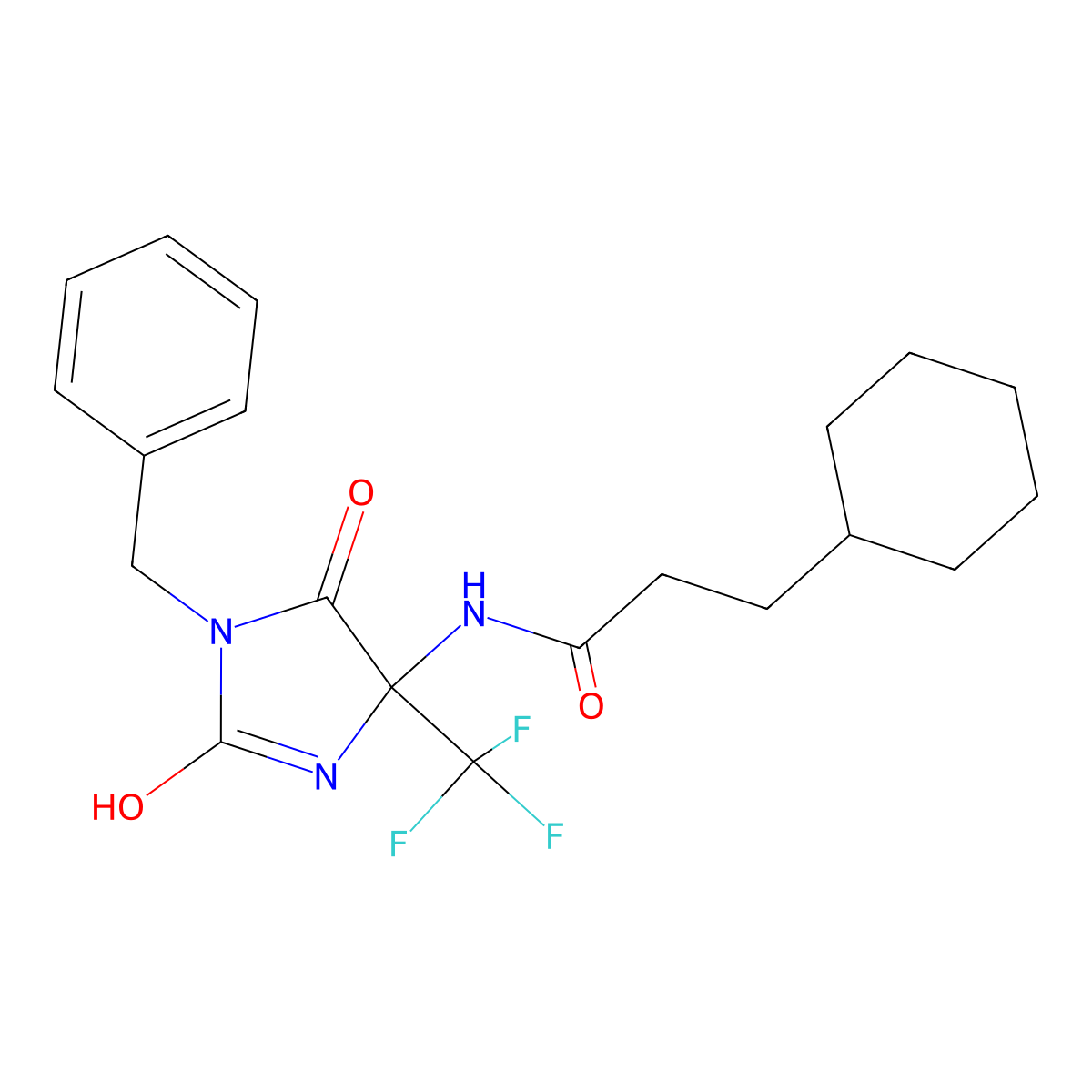 N-[1-benzyl-2,5-dioxo-4-(trifluoromethyl)imidazolidin-4-yl]-3-cyclohexylpropanamide molecular structure, CAS 714205-12-6