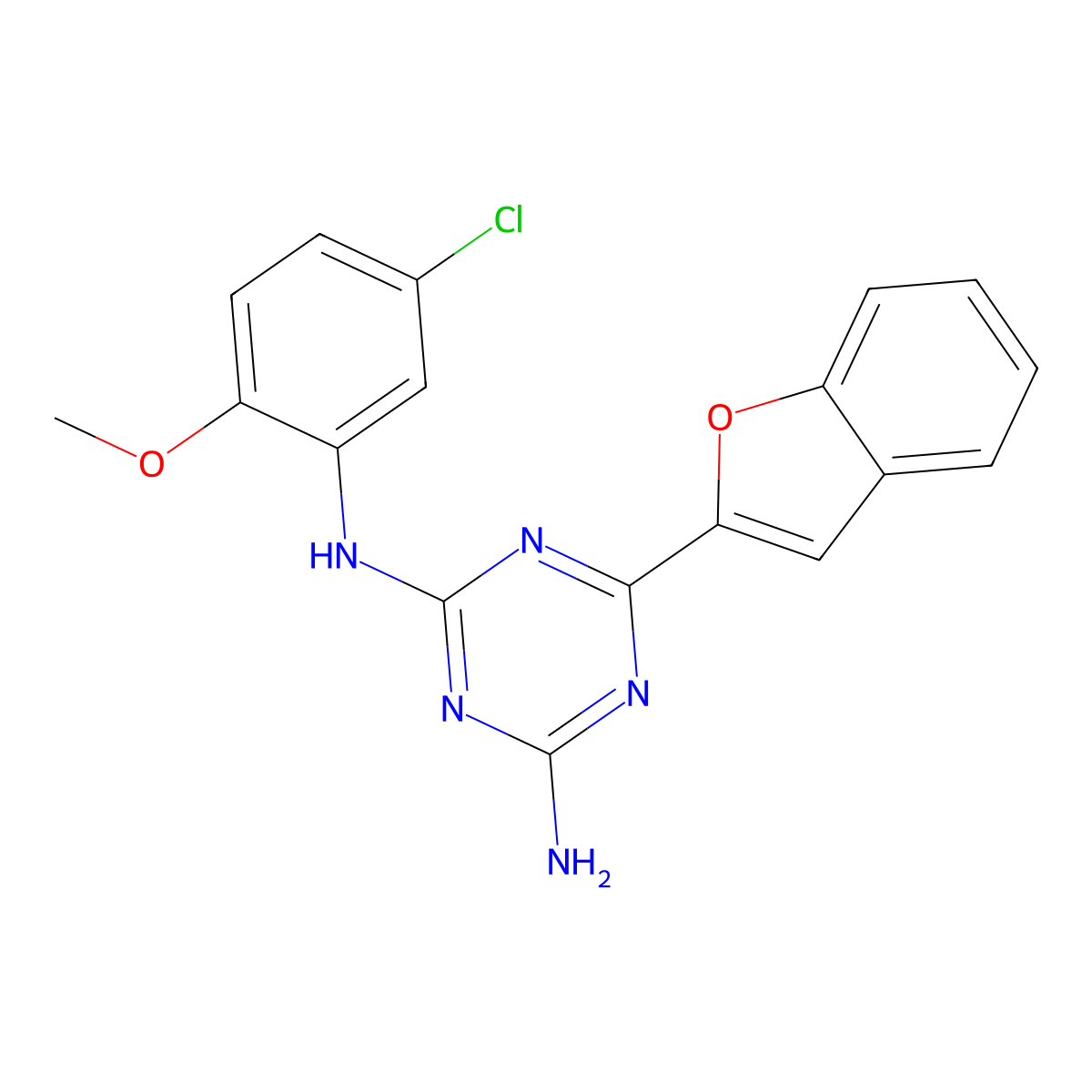 6-(1-benzofuran-2-yl)-N-(5-chloro-2-methoxyphenyl)-1,3,5-triazine-2,4-diamine molecular structure, CAS 714205-53-5