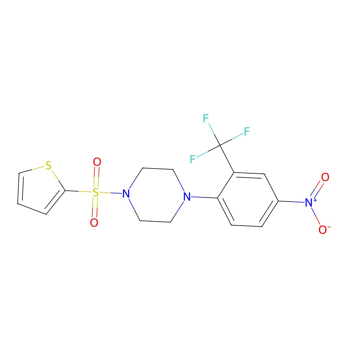 1-[4-Nitro-2-(trifluoromethyl)phenyl]-4-thiophen-2-ylsulfonylpiperazine molecular structure, CAS 714206-06-1