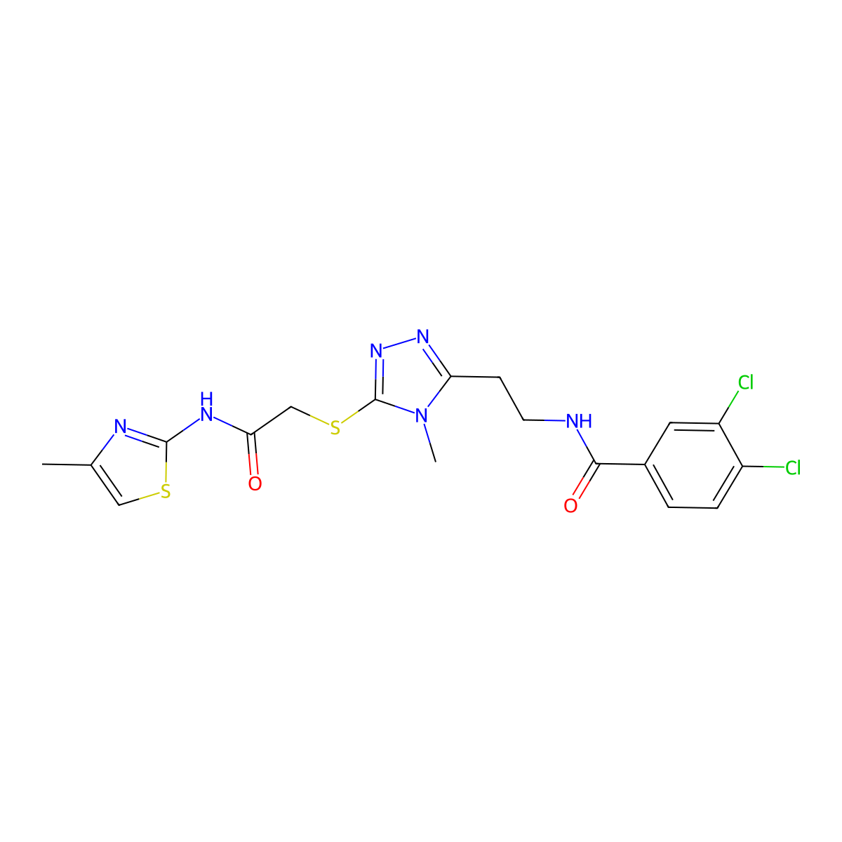 3,4-dichloro-N-[2-[4-methyl-5-[2-[(4-methyl-1,3-thiazol-2-yl)amino]-2-oxoethyl]sulfanyl-1,2,4-triazol-3-yl]ethyl]benzamide molecular structure, CAS 714206-36-7