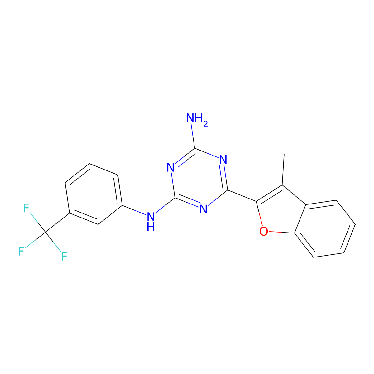 6-(3-methyl-1-benzofuran-2-yl)-N-(3-(trifluoromethyl)phenyl)-1,3,5-triazine-2,4-diamine molecular structure, CAS 714206-88-9