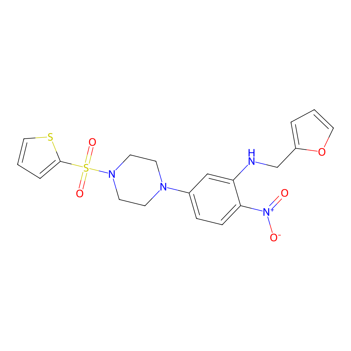 N-(furan-2-ylmethyl)-2-nitro-5-(4-thiophen-2-ylsulfonylpiperazin-1-yl)aniline molecular structure, CAS 714207-40-6