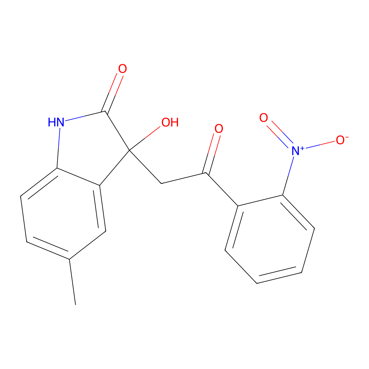 3-hydroxy-5-methyl-3-[2-(2-nitrophenyl)-2-oxoethyl]-1H-indol-2-one molecular structure, CAS 714207-77-9