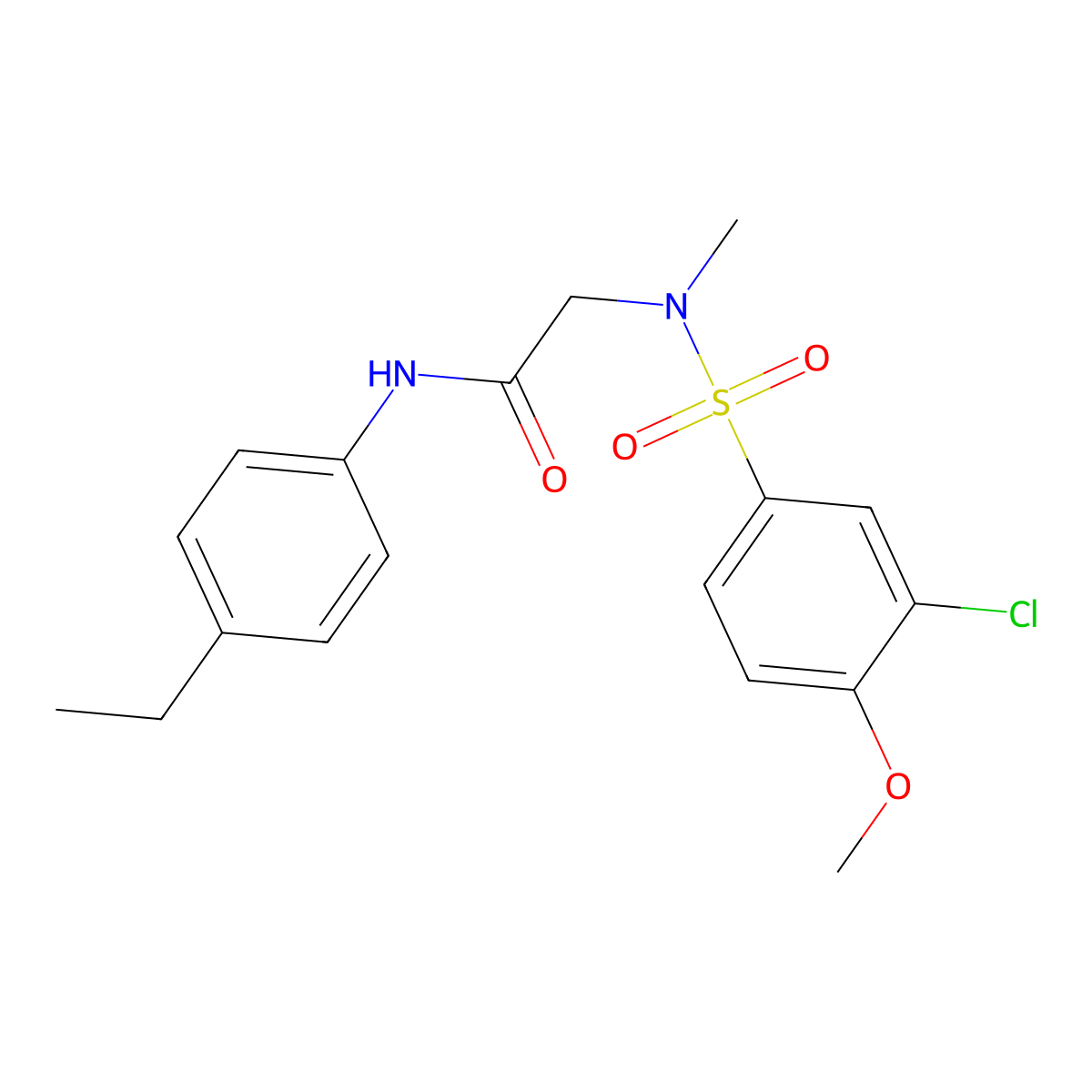 2-[(3-chloro-4-methoxyphenyl)sulfonyl-methylamino]-N-(4-ethylphenyl)acetamide molecular structure, CAS 714208-10-3