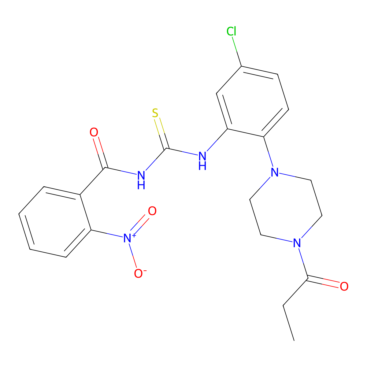 N-[[5-chloro-2-(4-propanoylpiperazin-1-yl)phenyl]carbamothioyl]-2-nitrobenzamide molecular structure, CAS 714208-72-7
